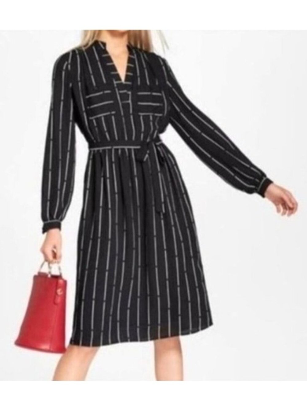 Who What Wear Women's Sz XL Black & White Striped Button-Down Midi Dress